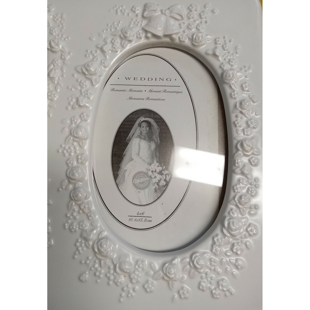 Wilton White Ceramic Wedding Picture Frame 3 Opening Floral Rose‎ 9387-35192 9x9 - Picture 4 of 5